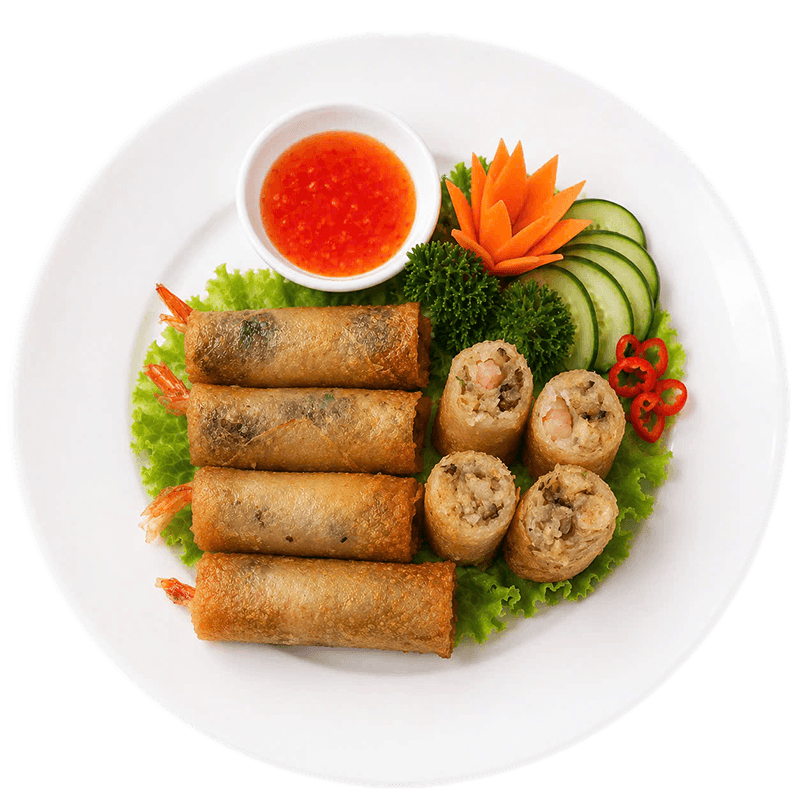 Pre-fried PTO shrimp spring rolls